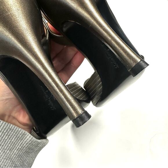 Salvatore Ferragamo Heels Womens 9 Bronze Slingback Open Toe Leather Pumps - Picture 8 of 13